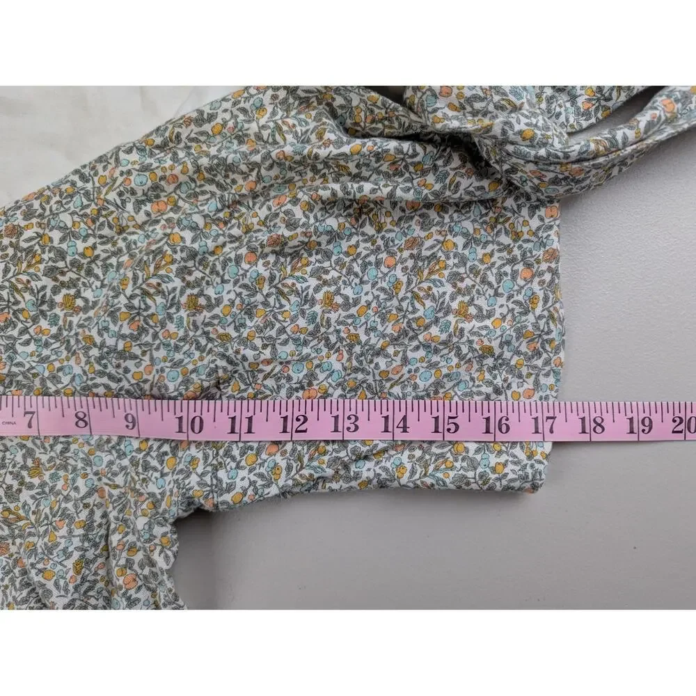 Abercrombie & Fitch Floral Tie-Front Puff Sleeve Blouse in Cream, Blue, Yellow